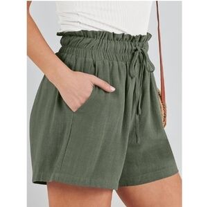 Casual Wide Loose High Waist Drawstring Dressy Shorts Green